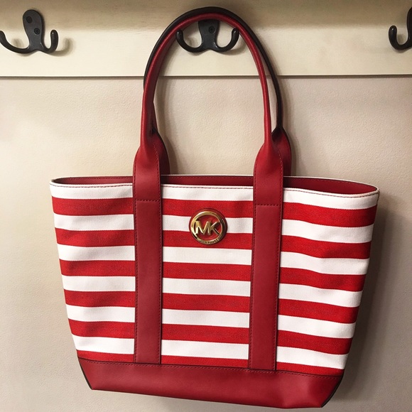 Michael Kors Handbags - Michael Kors Fulton Tote-Red & White Canvas